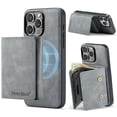 thumbnail image 2 of ELEHOLD Case for iPhone 15, Faux Leather TPU Back Shockproof Anti-Scratch Flip Stand Magnetic Datachable Card Cash Slots Wallet Case, Gray, 2 of 6