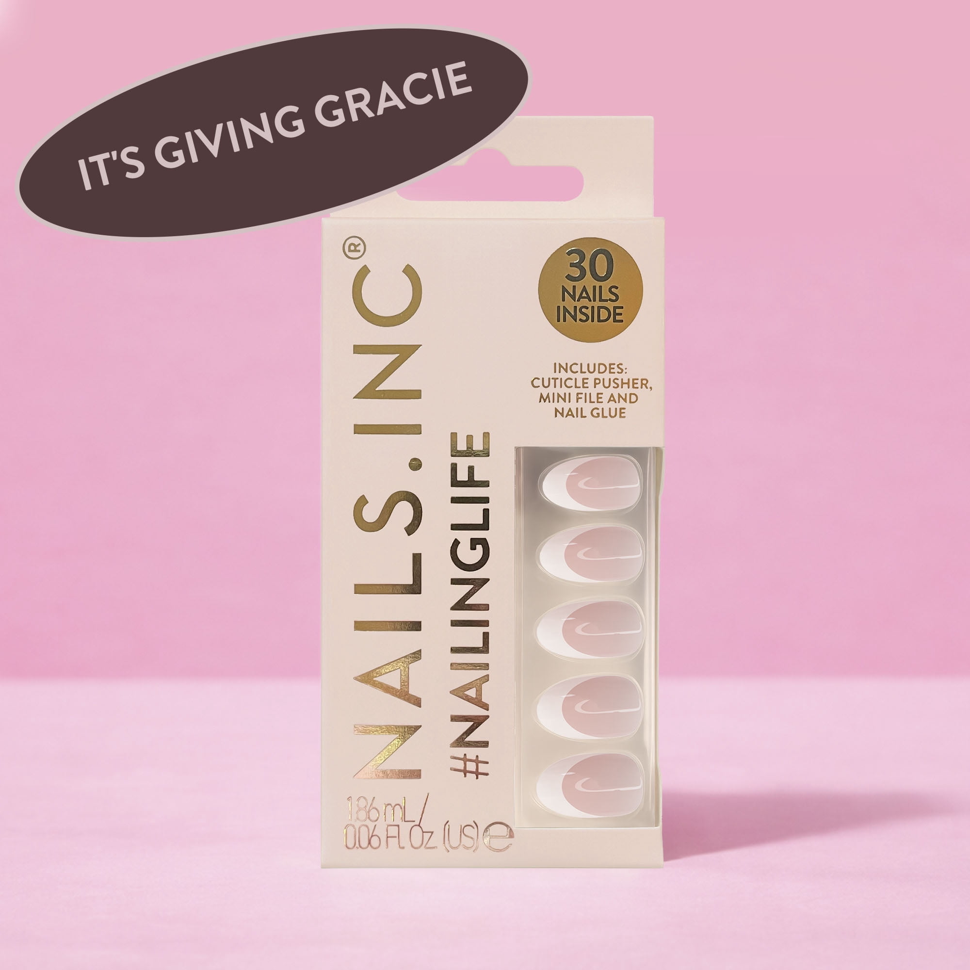 Nails Inc It's Giving Gracie Classic French Tip Almond-Shaped Press-On Nails
