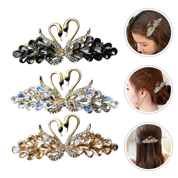 Supvox Assorted Color Crystal Hair Barrettes for Women's Elegant Rhinestone Alloy Clips for Weddings 3pcs