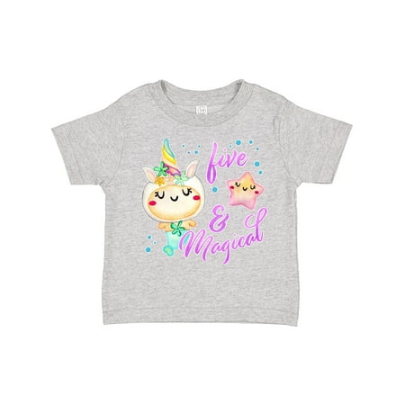

Inktastic Five and Magical- Fifth Birthday Mermaid with Unicorn Horn Gift Toddler Boy or Toddler Girl T-Shirt