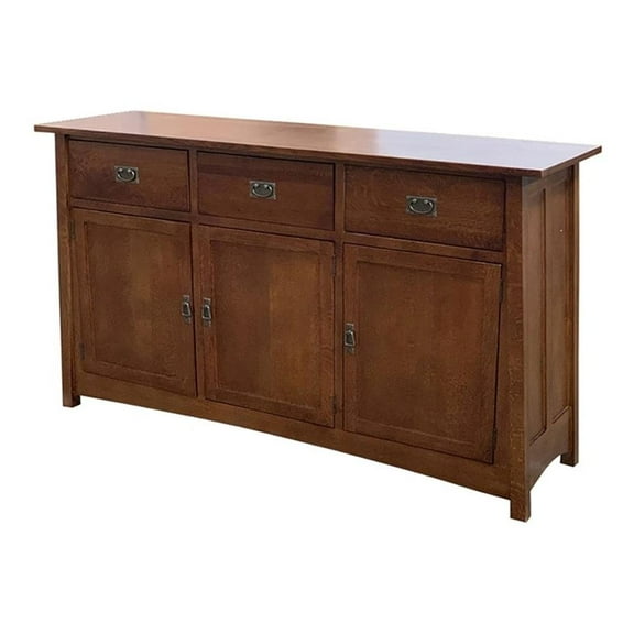 Crafters and Weavers Arts and Crafts 3-Drawer Solid Wood Sideboard in Walnut