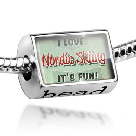 Bead I Love Nordic Skiing, Vintage design Charm Fits All European