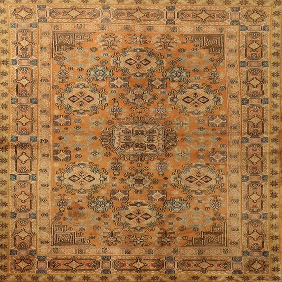 Ahgly Company Machine Washable Indoor Square Traditional Orange Area Rugs, 4' Square