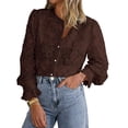 thumbnail image 1 of Blusa de Mujer PRETTYGARDEN de Encaje Manga Larga con Botones Color Café Talla S, 1 of 9