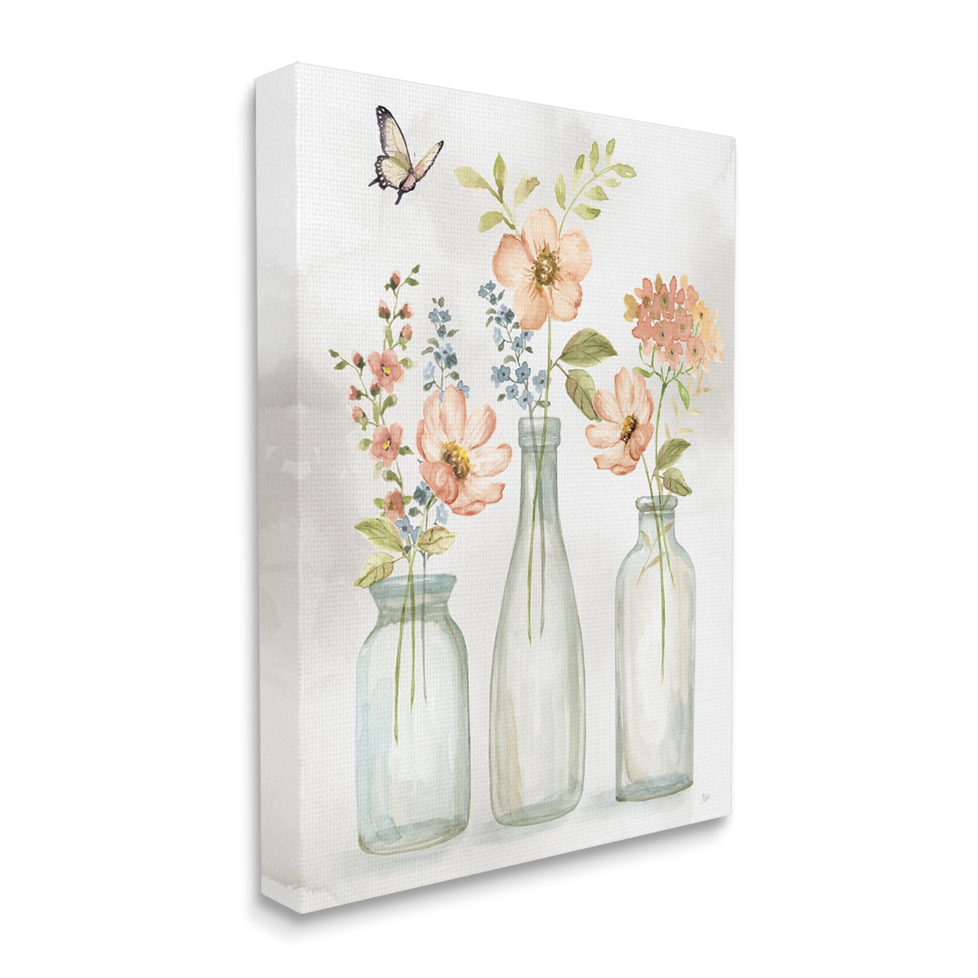 Stupell Industries Soft Pink Flower Vases Botanical & Floral Painting Gallery Wrapped Canvas Art Print Wall Art, 16 x 20