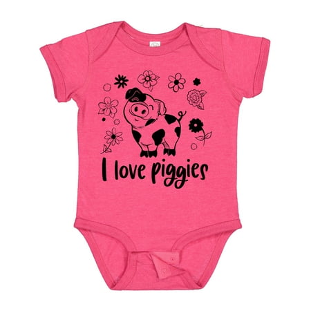 

Inktastic I Love Piggies Cute Pig and Flowers Gift Baby Boy or Baby Girl Bodysuit
