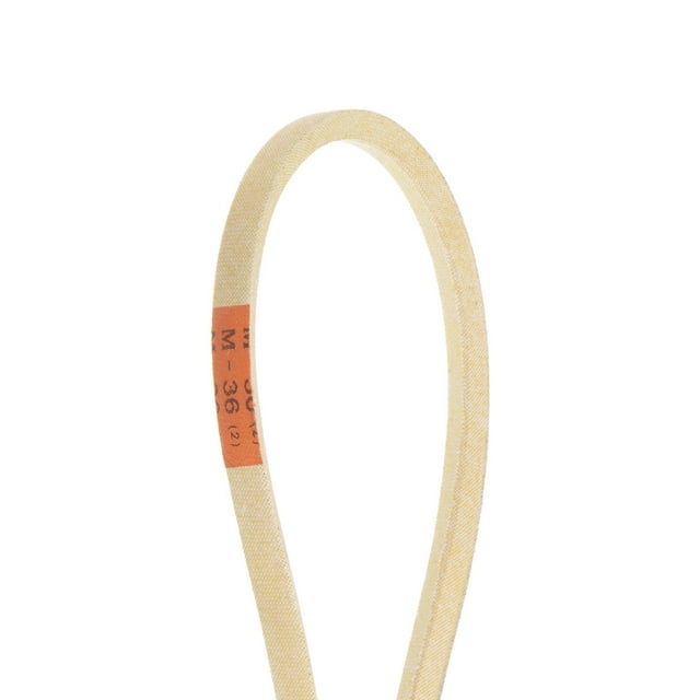 Unique Bargains M36 Industrial Sewing Machine Belt with a 935mm outer girth, made of durable rubber material. The belt features high-temperature resistance, wear resistance, and a high coefficient of friction. It is suitable for industrial sewing machines, overlock sewing machines, interlock sewing machines, and more. The belt has a top width of 10mm and a thickness of 6mm, with an inner girth of 897mm. The image shows a close-up view of the beige belt with an orange label indicating the M36 size.
