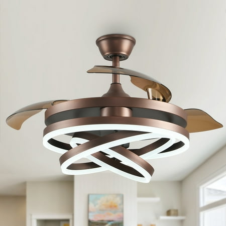 

Oaks Aura 42 Inch Retractable LED Ceiling Fan Light Remote 3-Color 6-Speed Chandelier
