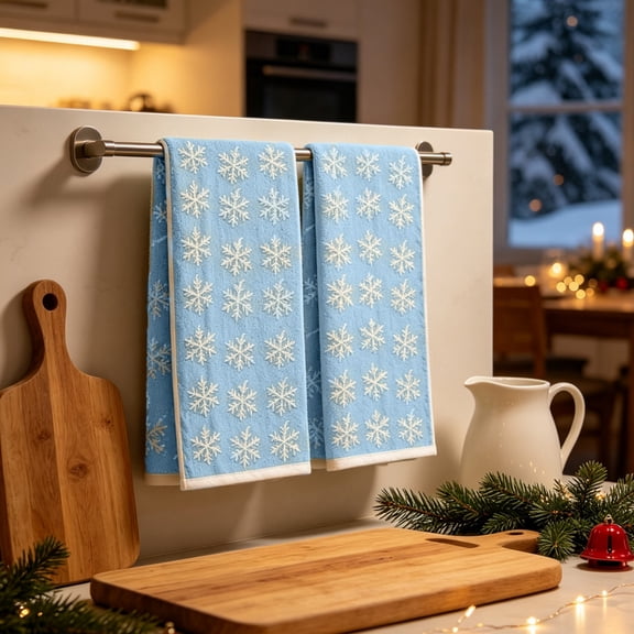 Tyidzon 2 Pcs Christmas Snowflake Hand Towels, 15.7 x 23.6 in Towels for Kitchen and Bathroom, Blue