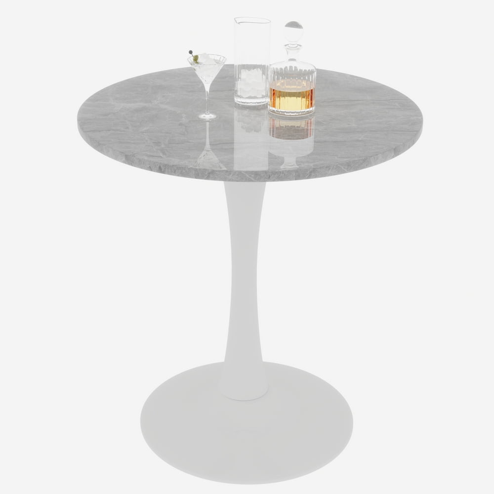 27.6-Inch Round Mid-Century Modern Dining Table & Coffee Table, Faux Marble Top, Pedestal Side Table for Living Room