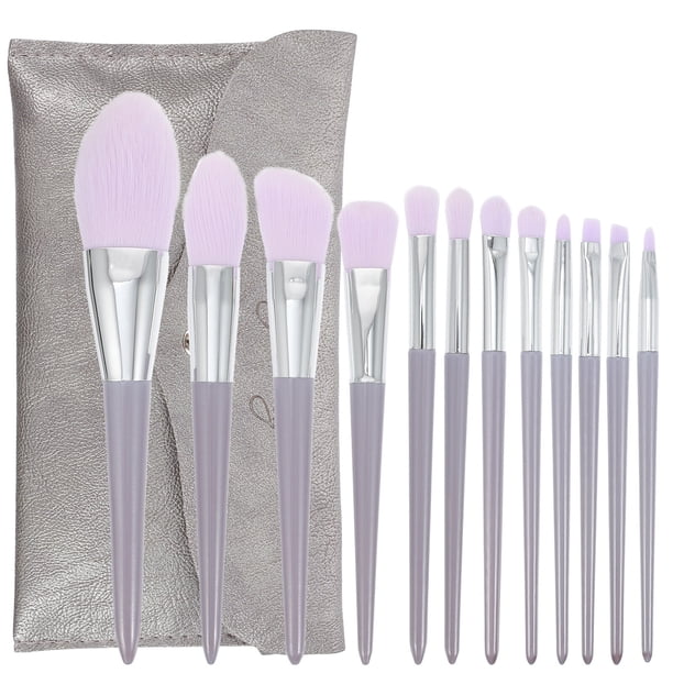 12 brochas de maquillaje profesionales con mango de madera y bolsa de almacenamiento para mujer