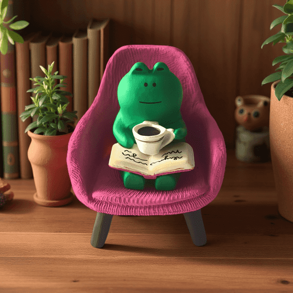 Mini Resin Frog Figurine - Desk Decor, Traditional Style - Green, 0.2 lb