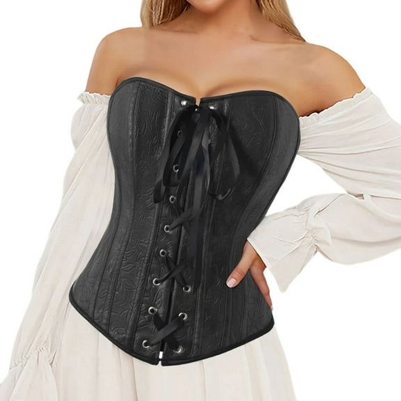 Corset Elegant Overbust Corset Front Hook and Eye Closure Shapewear Strapless Bustier Womens Corset Top Black L