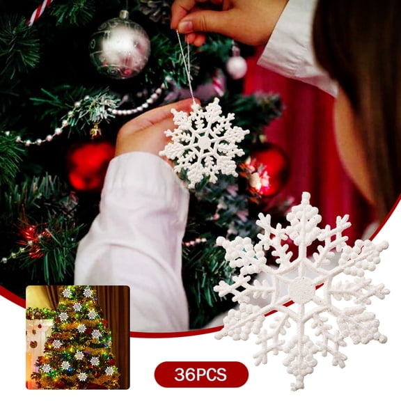 36 Pack White Glitter Snowflake Ornaments Xmas Tree Hanging Decoration,4 Inch