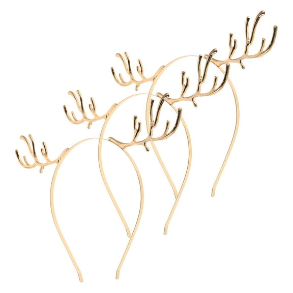 TEHAUX 3Pcs Golden Christmas Antler Headband with Rhinestones Holiday Deer Hair Hoop