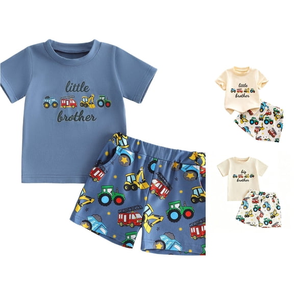 WhouRiu Boys Casual Outfits Short Sleeve Brother Letter Graphic Tees Shorts Sets Baby Summer Clothes