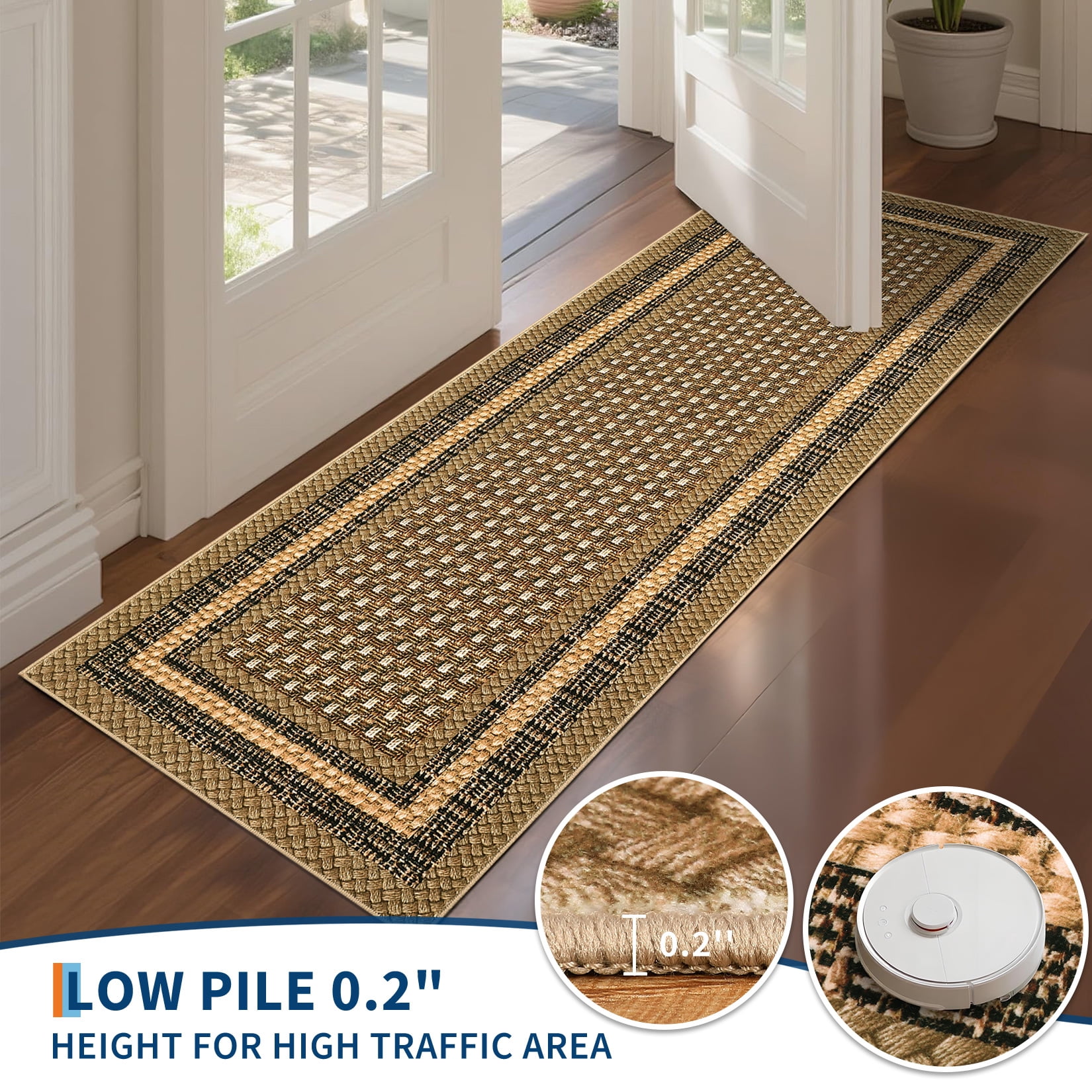 Garvee 8'x10' Bordered Print Area Rug Washable Rugs, Non Slip Modern Geometric Rug Stain Resistant Indoor Carpet for Living Room Bedroom Dining Room, Linen