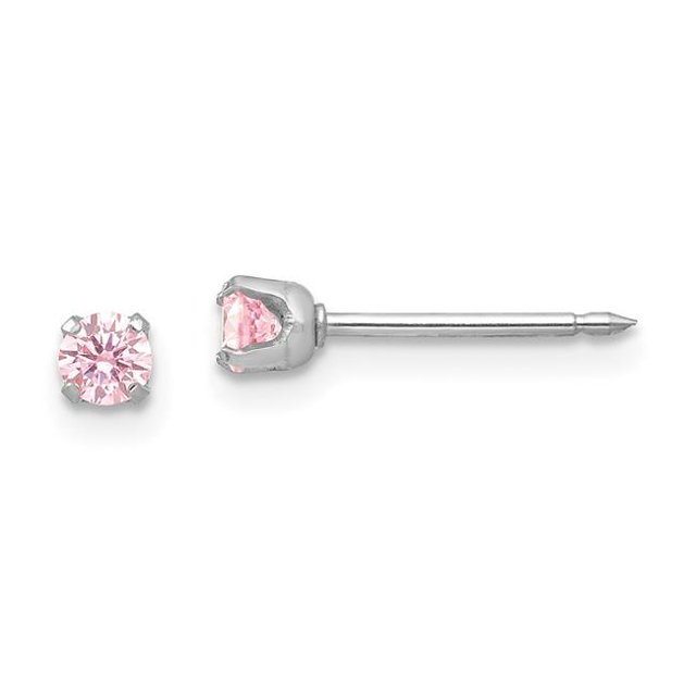 Quality Gold 273E Boucles d'Oreilles Innerness 14K Blanches 3 mm Rose CZ