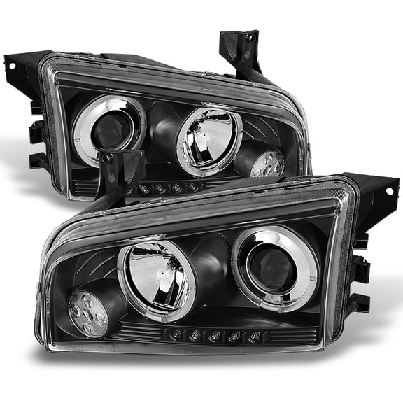 AKKON - For 2006-2010 Charger Black Bezel Dual Ring DRL LED Projector Replacement Headlights Left Right Side Pair