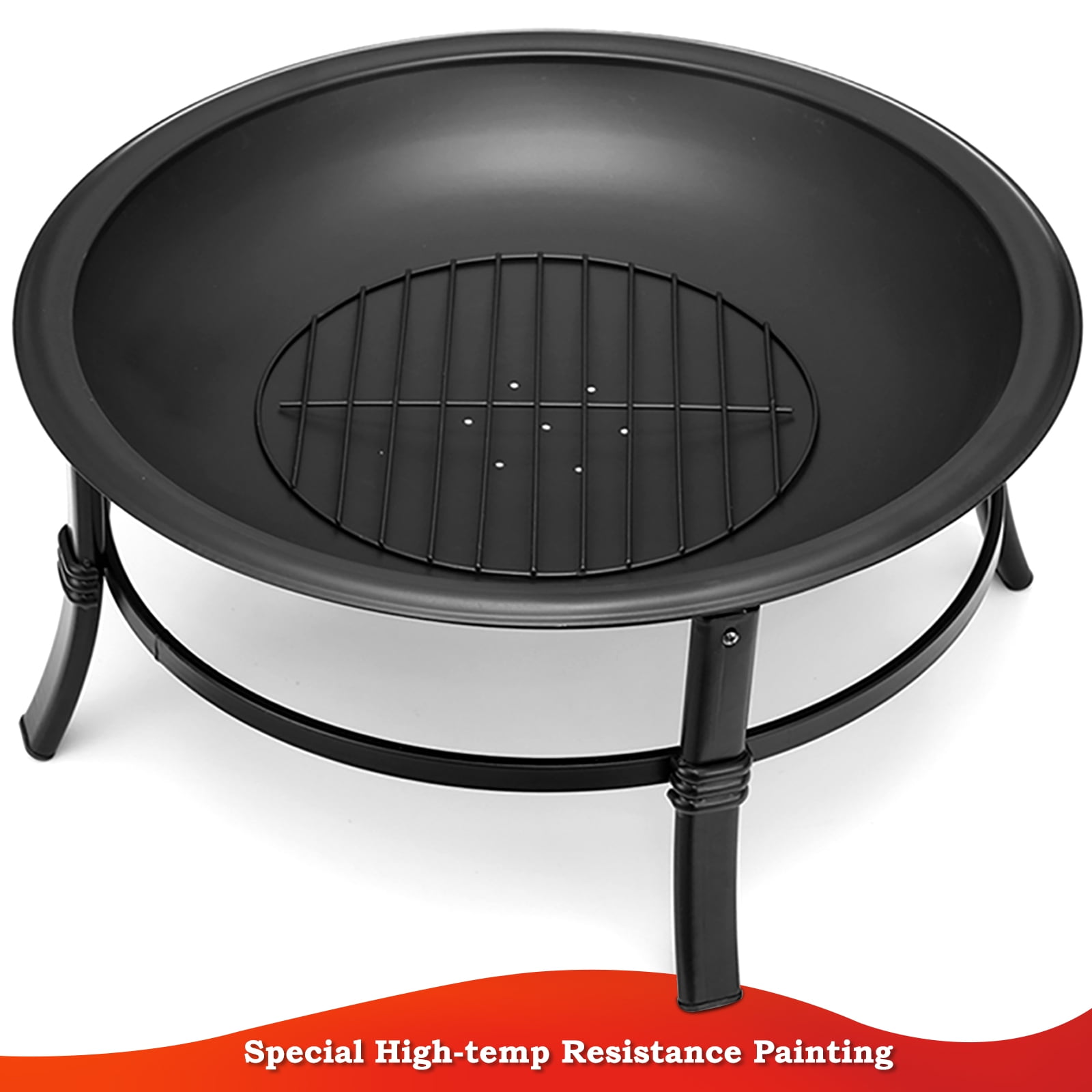 SinglyFire 26 inch Fire Pit for Outside Portable Fire Pits Outdoor Firepit Wood Burning Small Fire Pit Steel Bowl for Porch Camping Patio with Log Grate, Poker - 2