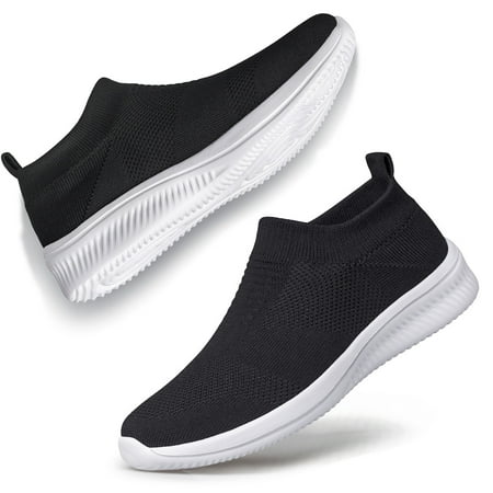 

ADQ Women s Slip-on Walking Shoes Casual Flats Athletic Sneakers Black White 8.5