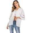 thumbnail image 3 of LELINTA Womens V Neck Mesh Panel Sheer Chiffon Cardigan Loose Summer Cover up Kimono Boho Half Sleeves, White/ Black,S-XL, 3 of 7