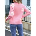 thumbnail image 3 of Womens Cute Flower Sweater Oversized Crewneck Knit Pullover Top Ribbed Knit Winter Outfits Jumper Tops Pink S, 3 of 8