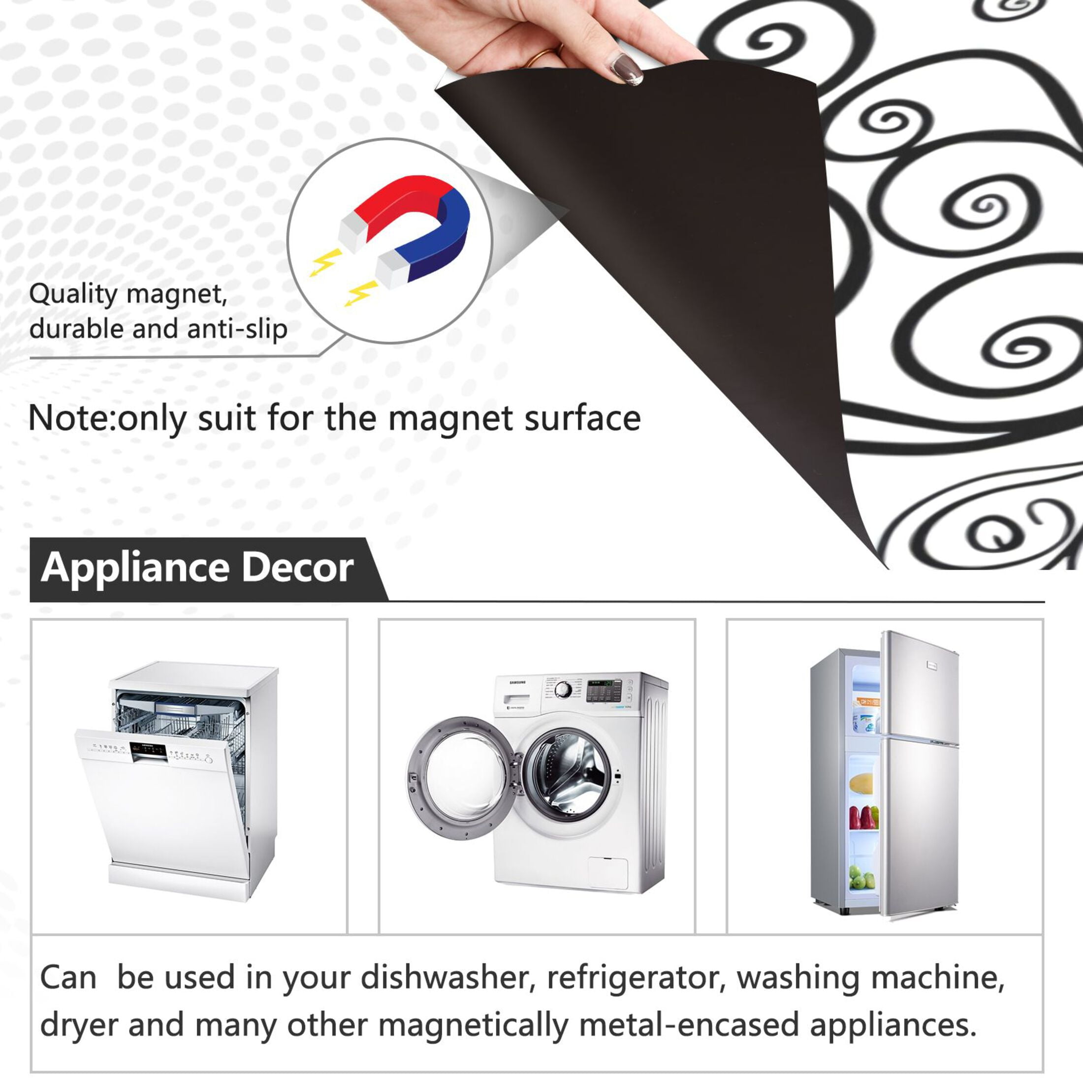 Dishwasher Magnetic Sticker 23x26 Inch Refrigerator Magnetic Sticker Washing Machine Magnetic Sticker Kitchen Panel Magnetic Sticker Home Decor Black Line Flower