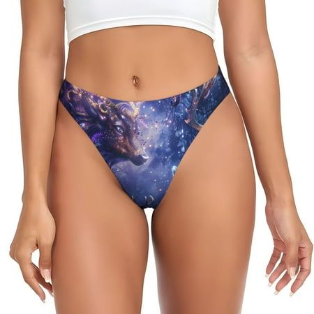 Qokaie Enchanted Forest Stag Gathering Printed Women s Cotton Thong Underwear  Sexy Breathable Panties G-string-3X-Large