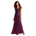 thumbnail image 2 of Adrianna Papell Robe Longue Perlée à Col en V pour Femmes avec Manches Courtes et Ceinture, Cassis, 12, 2 of 3
