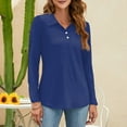 thumbnail image 2 of Mohiass Womens Polo Shirts Button Down Collared Long Sleeve Tops V Neck Loose Blouses Dark Blue 3XL, 2 of 7