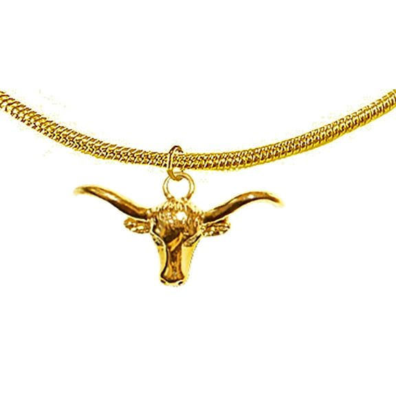 Licensed 14KT Gold Finish Adjustable University Of Texas, Longhorn On A Snake Chain Necklace, 18 To 21 Inches. Hypoallergenic-Safe, No Nickle, Lead, Or Cadmium In The Metal. ©2003