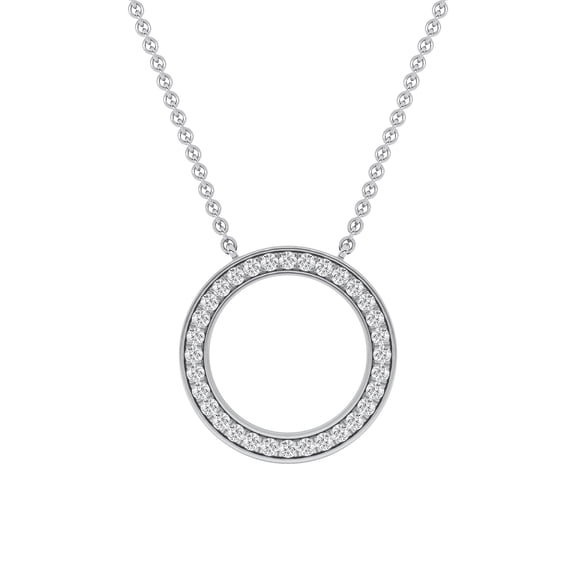 DewberryDiamonds 1/3 Ct Round Cut Lab Grown Diamond Pendant Open Circle Necklace for Women | 18 Inch Chain Necklace with 14K White Gold Plated on 925 Silver (VS-FG , 0.32 cttw)