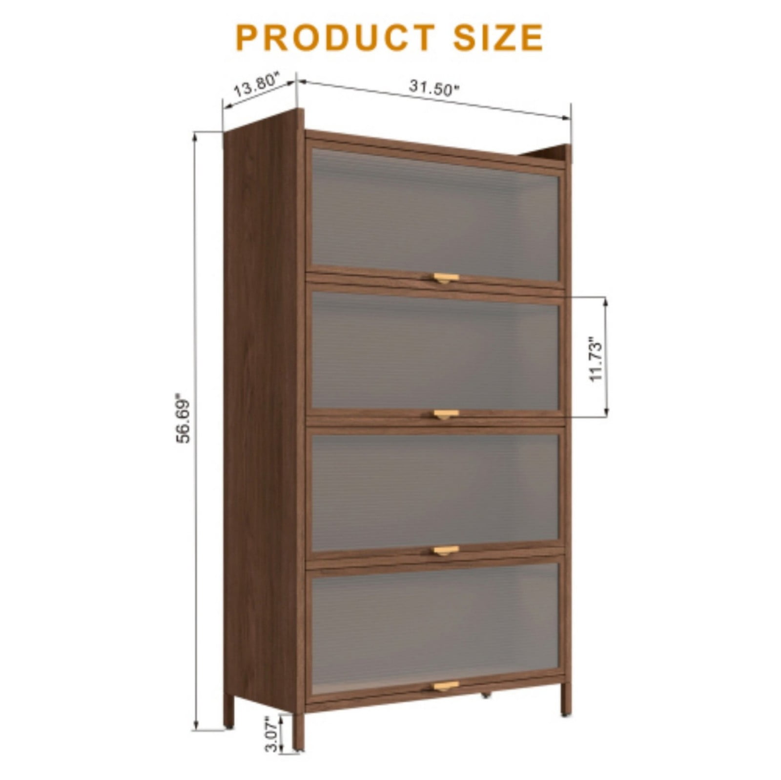 57" Tall Metal Storage Cabinet with 4 Flip Doors, Steel Freestanding Organizer with Ample Storage for Office Bedroom Living Room, Walnut