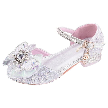 LUOGENLI Slippers Girls Slippers Girls Shoes White High Heels New Children s High Heels Little Girls Shoes Stage Performance Dress Shoes Girls Slippers Size 10.5 Silver 25