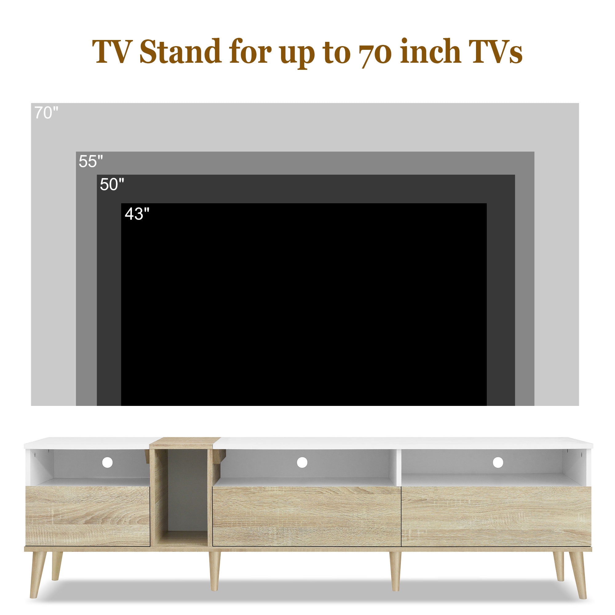 Euroco Modern TV with 3 Drawers and Open Shelves, Media Console Table for TVs up to 80'', Entertainment Center for Living Room, Color-Matching Design