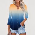 thumbnail image 2 of WTOBBY Women's Casual V-Neck Printed T-Shirt Tops with 3/4 Sleeve, Button Down Cardigan Style Tee, Fashion Gradient Print Blouse for Versatile Wear,Yellow S, 2 of 5