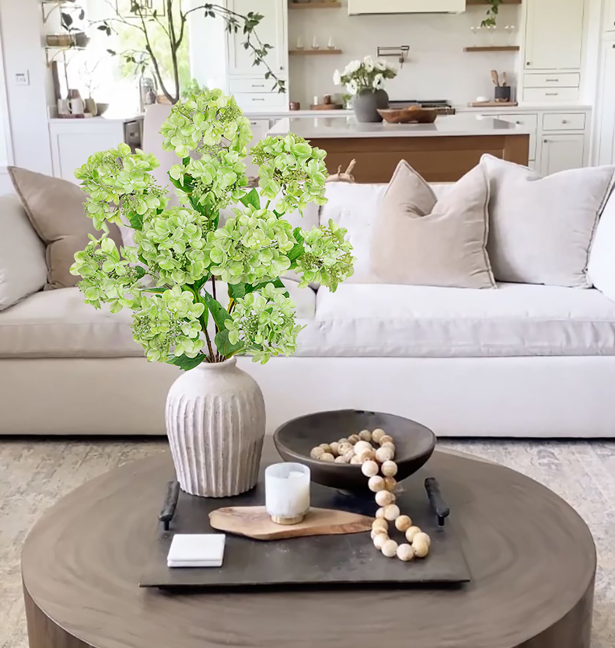 5 pcs Hydrangea Artificial Flowers 19"Real Touch 2 Flower Heads Faux Hydrangeas Realistic Silk Hydrangea Wedding Centerpieces for Tabletop Decor Indoor Outdoor Home Decor Green