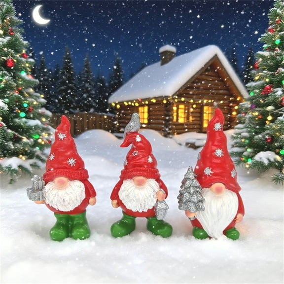 Outdoor Christmas Gnome Statue Decoration,3Pcs Funny Gnome Figurine,Resin Red Gnomes Statue Figures for Home Garden Housewarming Decoration