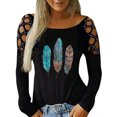thumbnail image 1 of Tops con hombros descubiertos para mujer, blusa estampada retro con cuello redondo, camisa tipo túnica de manga larga, camisetas informales sueltas Fridja  hkj1816, 1 of 7