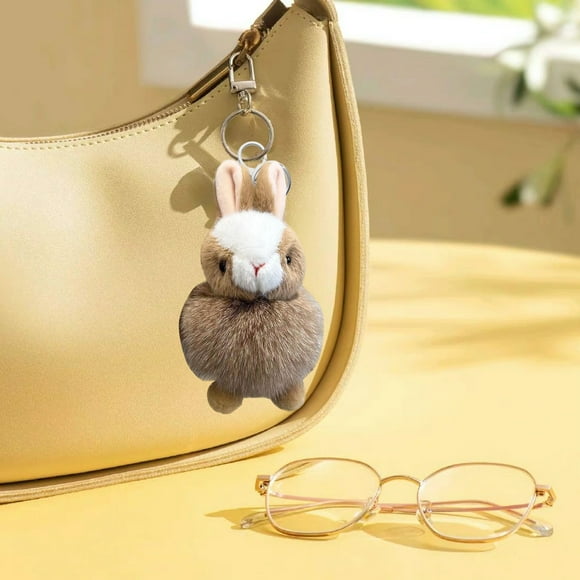 Llavero de juguete exquisito y peludo, colgante de llavero de conejo adorable, accesorio para llaves de coche