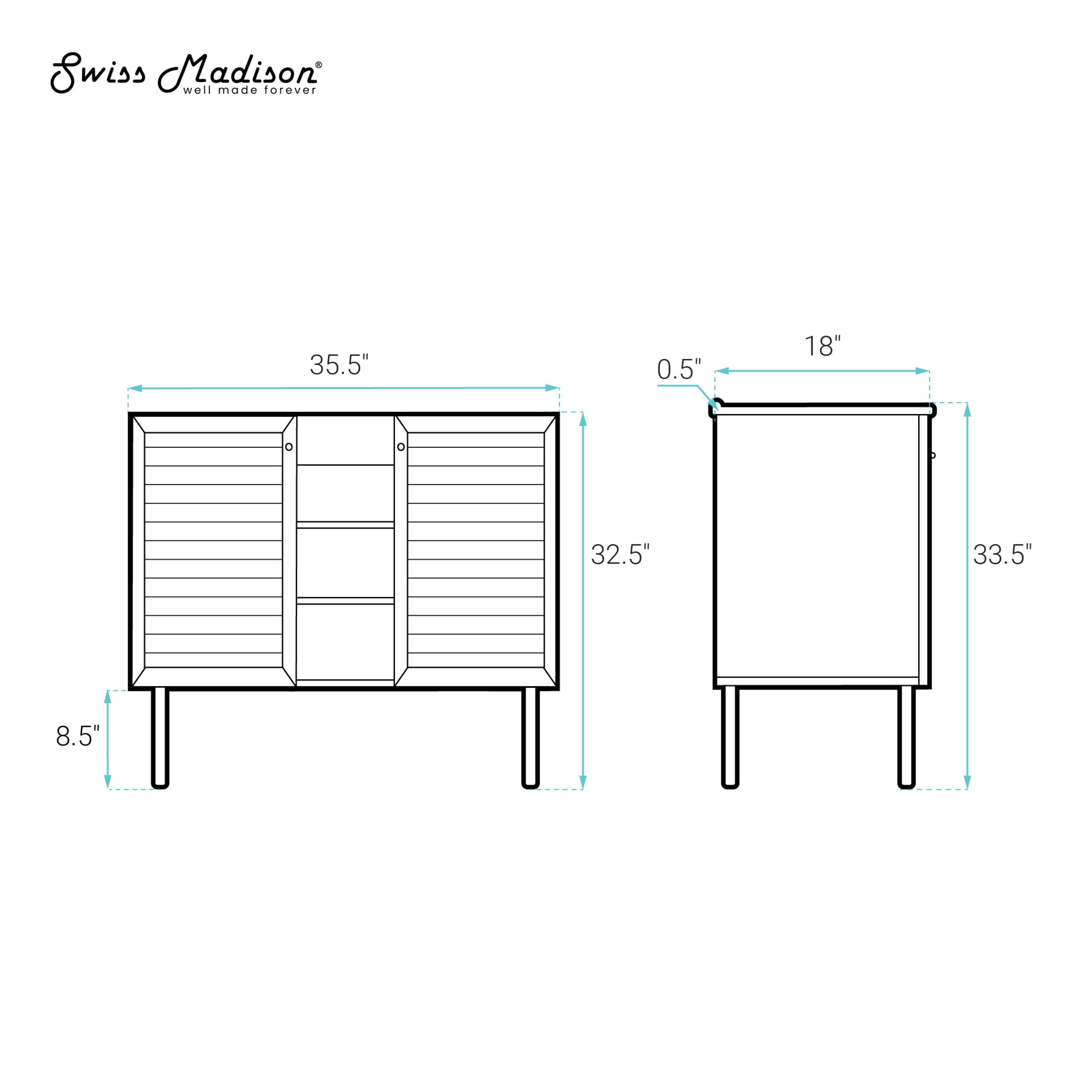 Bron 36" Freestanding Bathroom Vanity Cabinet without Top in White Oak