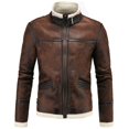 thumbnail image 2 of AOWOFS Chaqueta de piel sintética para hombre, color marrón, estilo bomber, ante de piel de oveja, cuello alto, 2 of 5
