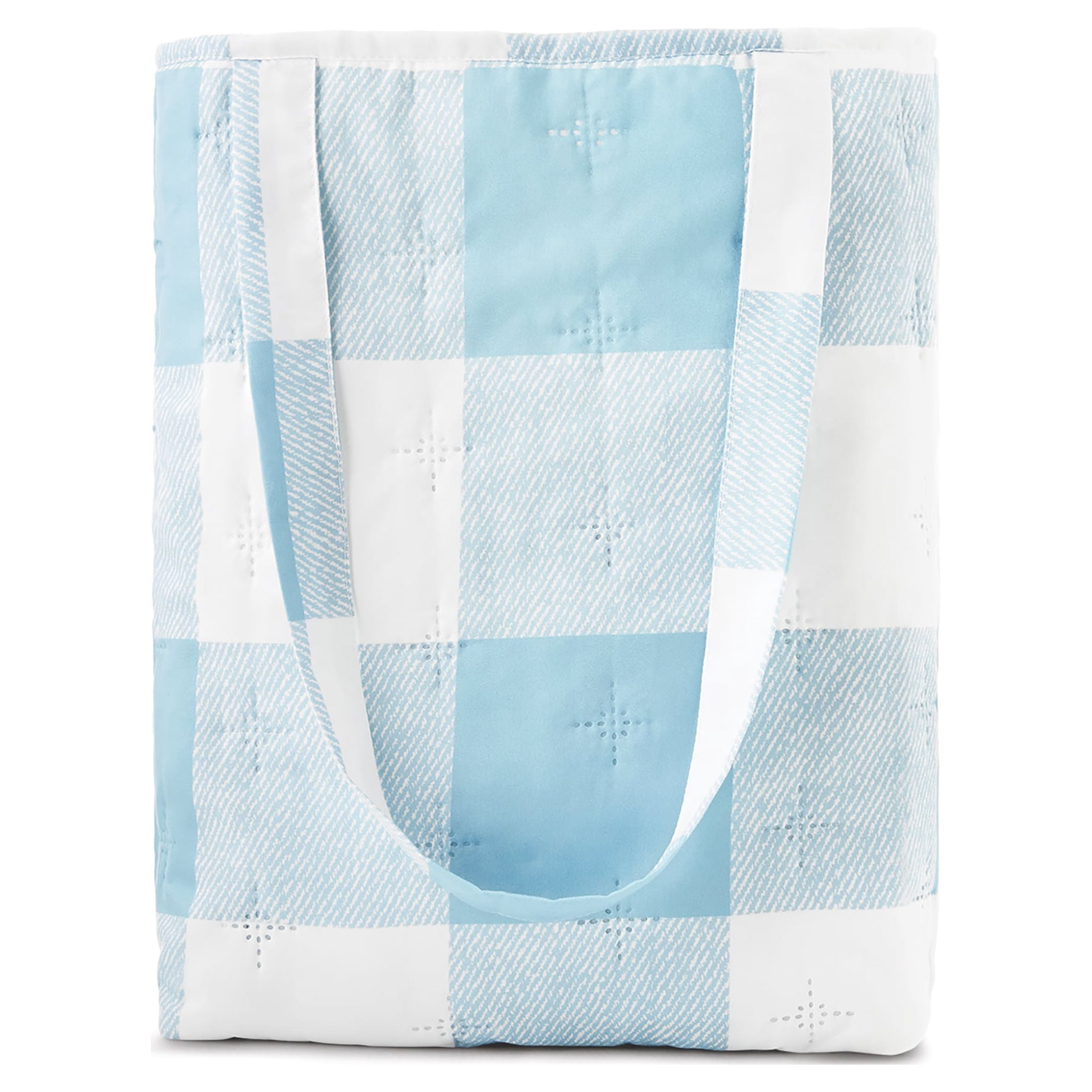 Blue Plaid Reversible Quilt Set with Tote, Mainstays, King, 4 Pieces
