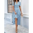 thumbnail image 3 of Women A Line Dress Formal Summer Elegant Dresses Trendy Casual V Neck Dress Short Sleeve Vacation Cocktail Dress Light Blue XL, 3 of 7