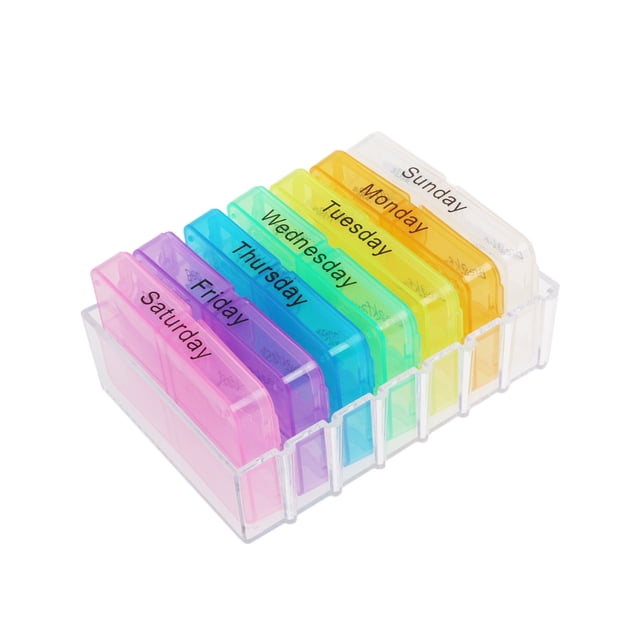 Pastillero portátil de 28 celdas para 7 días, estuche organizador para guardar pastillas diarias