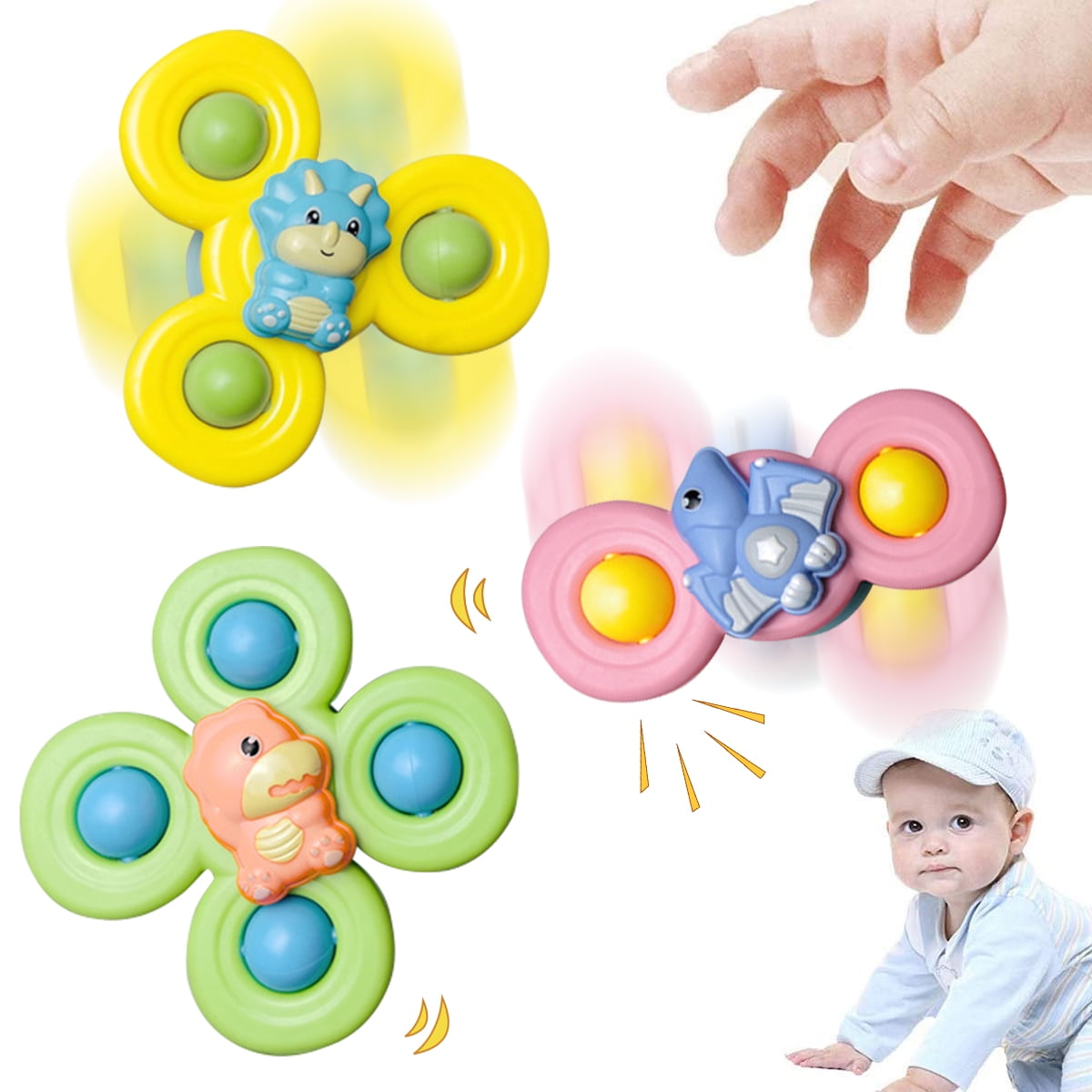 3 x Early Education Sensory Fidget Spinner Toy for Toddlers 1-3 with  Suction cup
