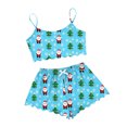 thumbnail image 5 of LEWKW Women's 2 Piece Pajama Sets Summer Cami Crop Top And Ruffle Hem Shorts Matching Sets Festive Santa Claus Print Cute Comfortable Sleepwear Lounge Outfits, 5 of 6