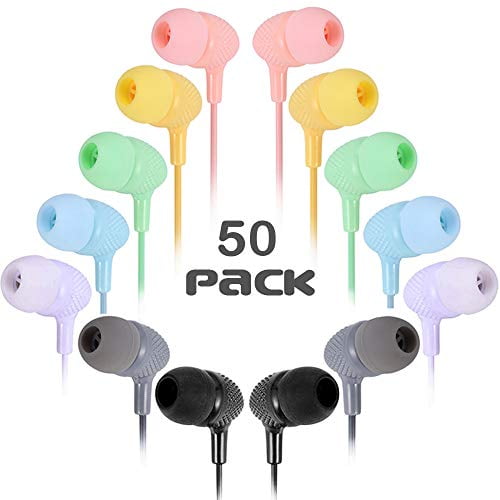 Multicolor Bulk Earbuds Headphones 10 Pack Multi Colored for School Classroom Students Kids Child Teen 