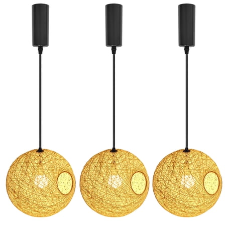 Kiven H Track Pendant Lightning,Adjustable Cord Length,Modern H Track Lighting Pendant Lights with Rattan Shade, 3 Lights